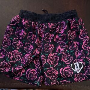Baseball lifestyle 101 - Black and Pink Rose Patterned Shorts